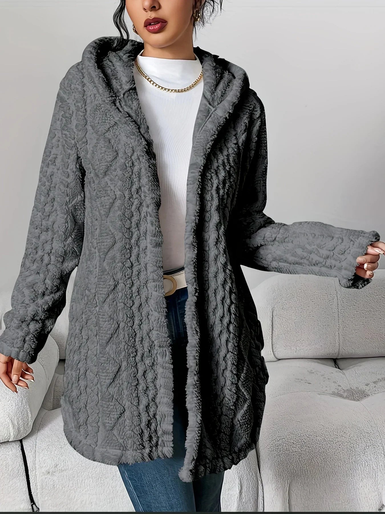 Cardigan en polaire pour femme avec capuche – Louise