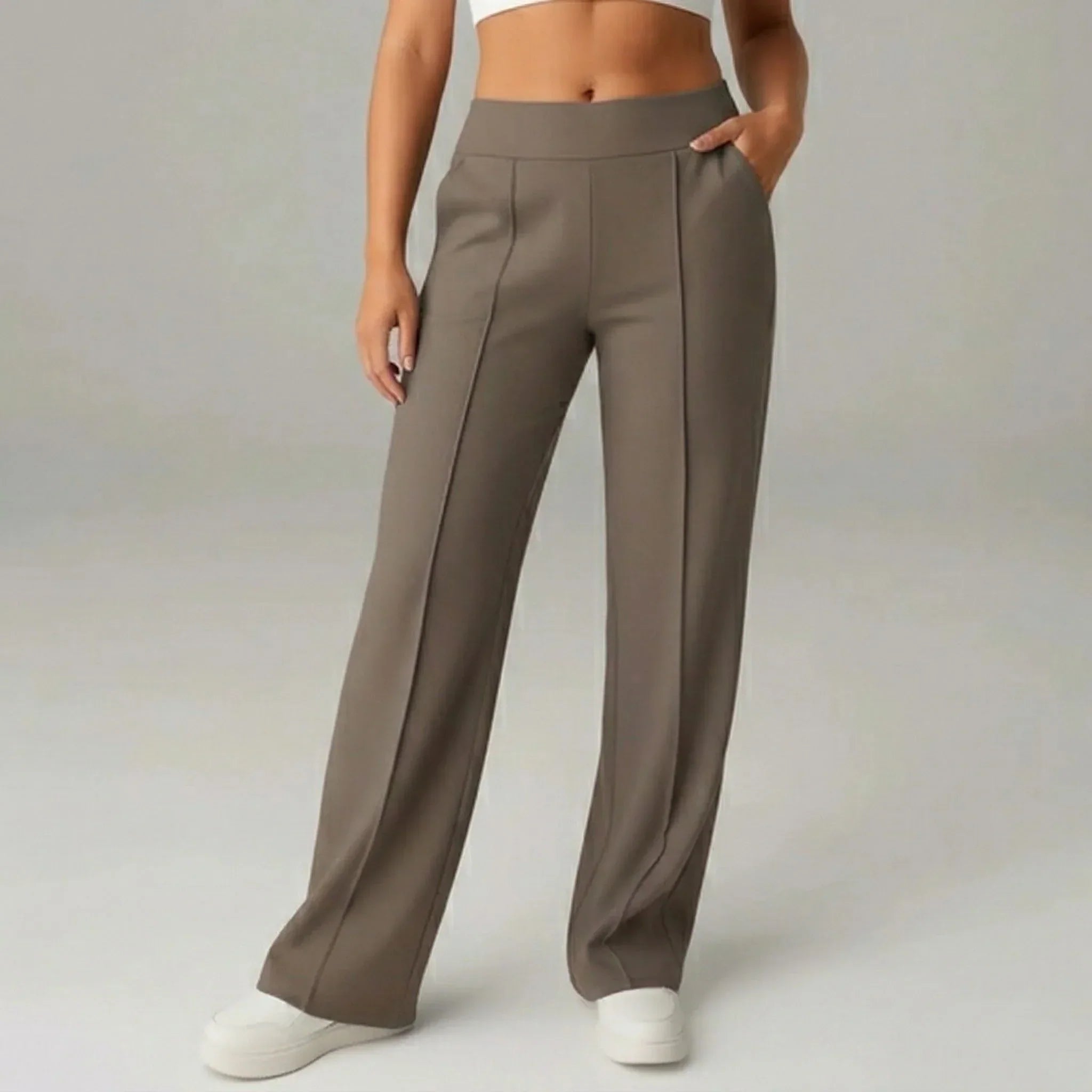 Pantalon stretch confortable taille haute à jambes larges – SoftFlex