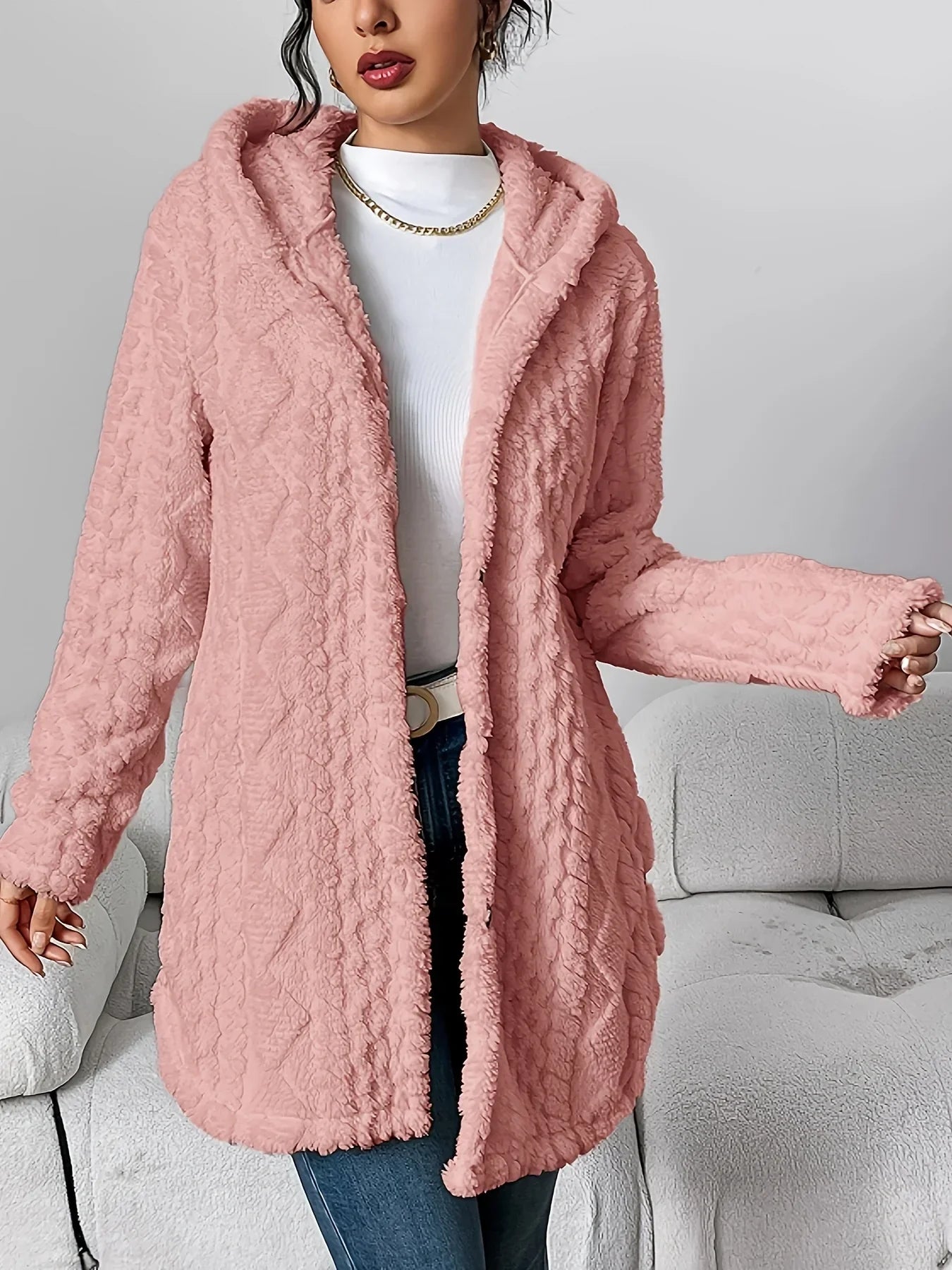 Cardigan en polaire pour femme avec capuche – Louise