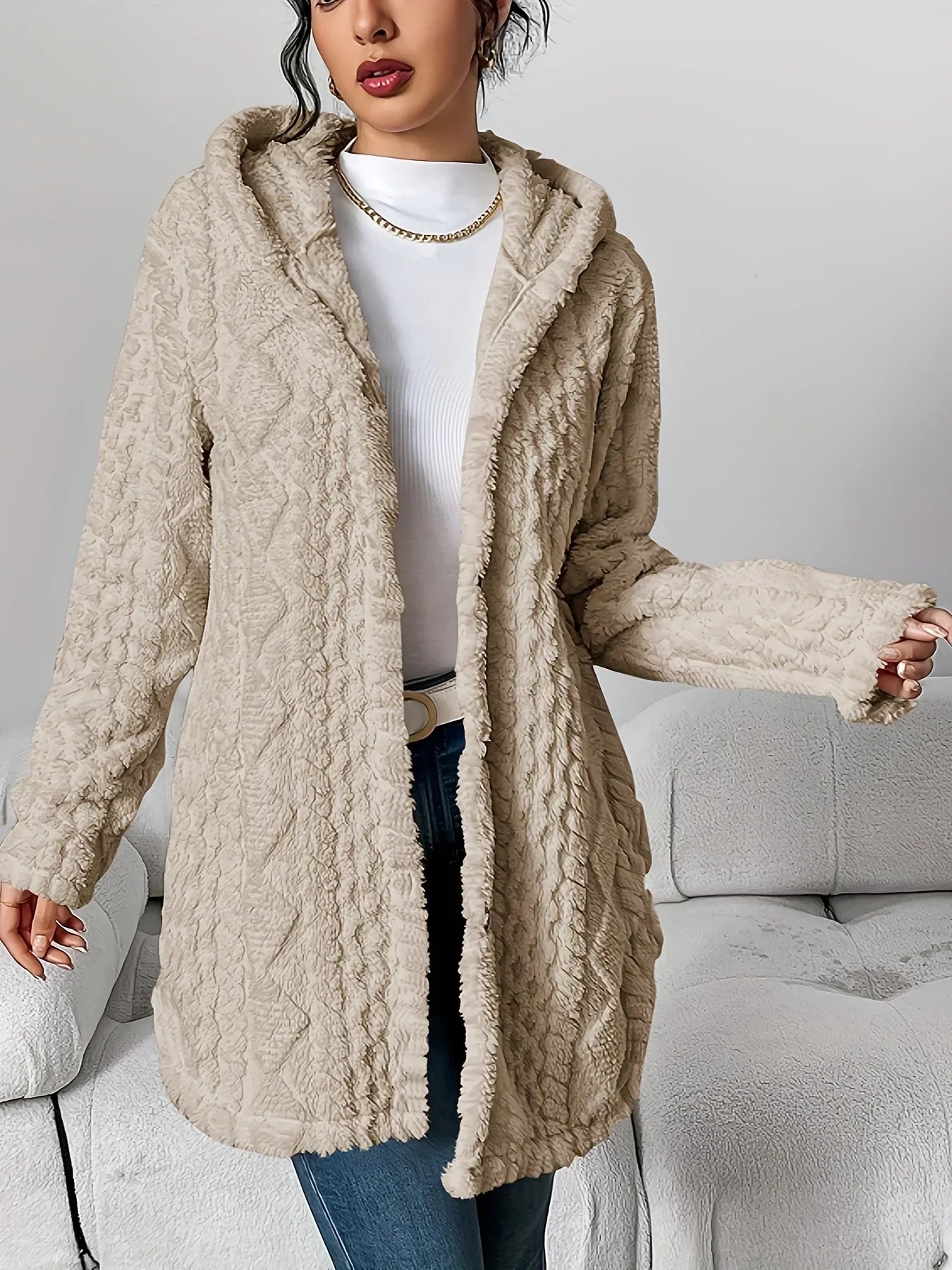 Cardigan en polaire pour femme avec capuche – Louise