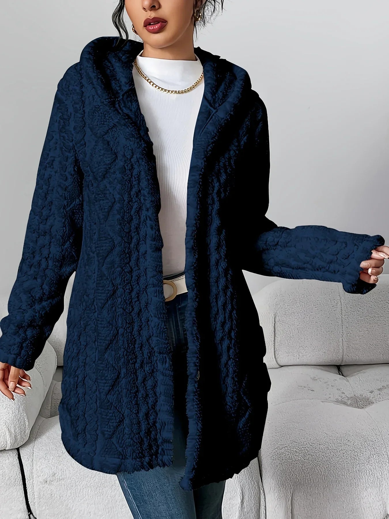 Cardigan en polaire pour femme avec capuche – Louise
